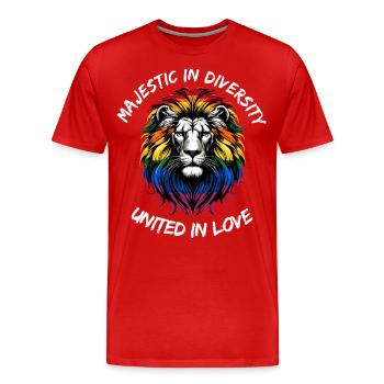Lion of Diversity: Unity in Love - Men's Premium Organic T-Shirt - red - Front - Damien (186cm)