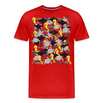 Ray, shark, dolphin, sea turtle, seahorse - Men's Premium Organic T-Shirt - red - Front - Damien (186cm)