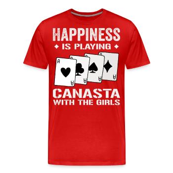 Happiness Playing Canasta With The Girls | Canasta - Men's Premium Organic T-Shirt - red - Front - Damien (186cm)