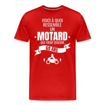 idée cadeau pour un motard humour homme 69 ans - T-shirt bio Premium Homme - rouge - Devant - Damien (186cm)