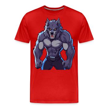 Wilde, muskulöse Werwolf-Illustrationskunst - Männer Premium Bio T-Shirt - Rot - Vorne - Damien (186cm)