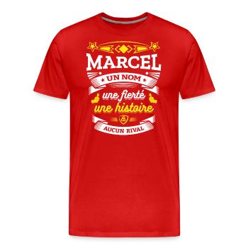 MARCEL UN NOM UNE FIERTÉ AUCUN RIVAL - T-shirt bio Premium Homme - rouge - Devant - Damien (186cm)