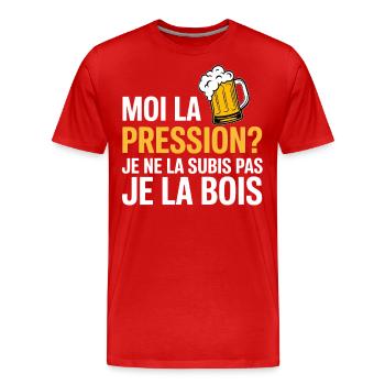 Moi la pression ? Je ne la subis pas, je la bois - T-shirt bio Premium Homme - rouge - Devant - Damien (186cm)