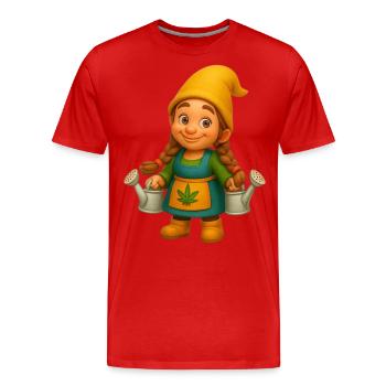Zwergin mit Gießkannen - Männer Premium Bio T-Shirt - Rot - Vorne - Damien (186cm)