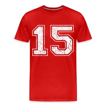 15 dans blanc in Used Look - T-shirt bio Premium Homme - rouge - Devant - Damien (186cm)