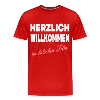HERZLICH WILLKOMMEN IM FALSCHEN FILM - Männer Premium Bio T-Shirt - Rot - Vorne - Damien (186cm)