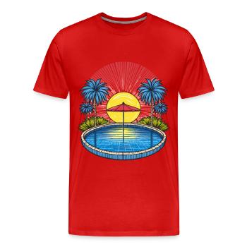 Parasol au bord de la piscine sous les palmiers en été - T-shirt bio Premium Homme - rouge - Devant - Damien (186cm)