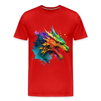 Dragon Colorful Fantasy Magic Mysticism Mythology Art - Men's Premium Organic T-Shirt - red - Front - Damien (186cm)