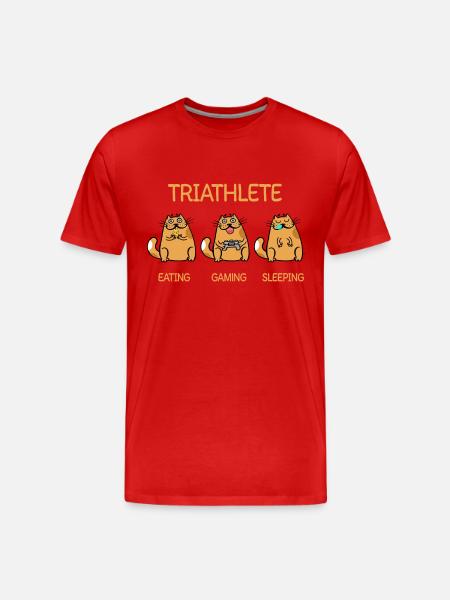 Triathlete - Eating Gaming Sleeping - Cat - Men's Premium Organic T-Shirt - red