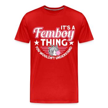 Crossdressing Anime Femboy - Men's Premium Organic T-Shirt - red - Front - Damien (186cm)