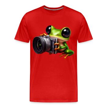 Frosch Fotograf im Einsatz - Männer Premium Bio T-Shirt - Rot - Vorne - Damien (186cm)