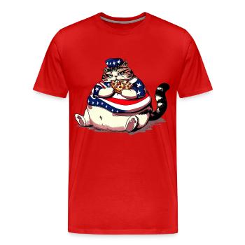 Fette Amerikanische Pizza Katze - Männer Premium Bio T-Shirt - Rot - Vorne - Damien (186cm)