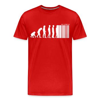 DARWIN - EVOLUTION SOCIETE - CODE BARRE - T-shirt bio Premium Homme - rouge - Devant - Damien (186cm)