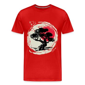 Bonsaibaum Kunst Japanischer Sonnenuntergang - Männer Premium Bio T-Shirt - Rot - Vorne - Damien (186cm)