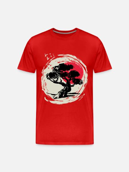 Bonsai Art Japanese Sunset - Men's Premium Organic T-Shirt - red