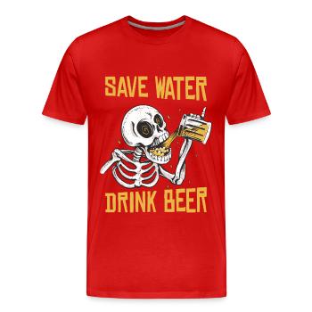 Spare Wasser Trinke Bier, Lustiges Skelett - Männer Premium Bio T-Shirt - Rot - Vorne - Damien (186cm)