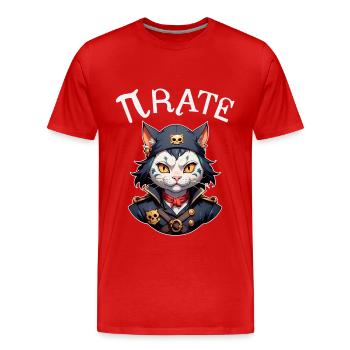Chat pirate de Pi Day - T-shirt bio Premium Homme - rouge - Devant - Damien (186cm)