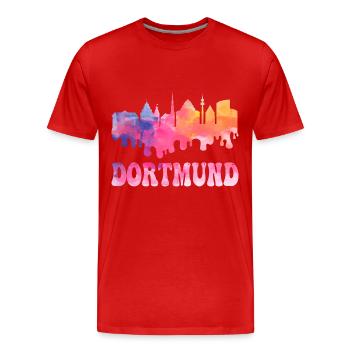 Dortmund Germany City Skyline Splash Colorful - Men's Premium Organic T-Shirt - red - Front - Damien (186cm)