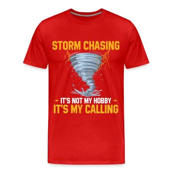 Sturmjäger Sprüche | Gewitter Meteorologe Geschenk - Männer Premium Bio T-Shirt - Rot - Vorne - Damien (186cm)