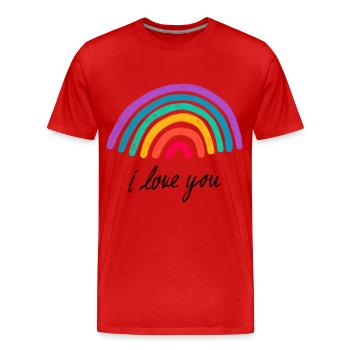 Liebesgrafik hugs and kisses Regenbogen - Männer Premium Bio T-Shirt - Rot - Vorne - Damien (186cm)