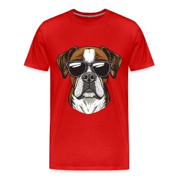 cooler Boxer Hund mit Sonnebrille - Männer Premium Bio T-Shirt - Rot - Vorne - Damien (186cm)