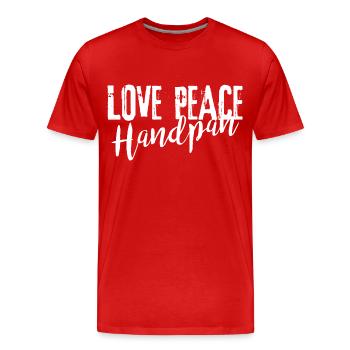 LOVE PEACE Handpan white - Männer Premium Bio T-Shirt - Rot - Vorne - Damien (186cm)