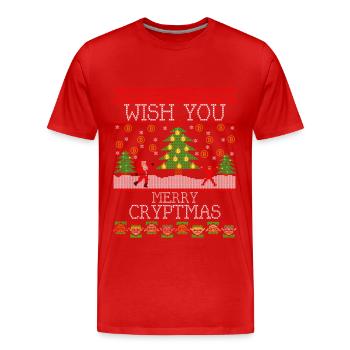 BITCOIN CHRISTMAS Great Design for Crypto Traders - Men's Premium Organic T-Shirt - red - Front - Damien (186cm)