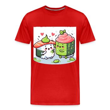 Kawaii Sushi with Wasabi - Men's Premium Organic T-Shirt - red - Front - Damien (186cm)
