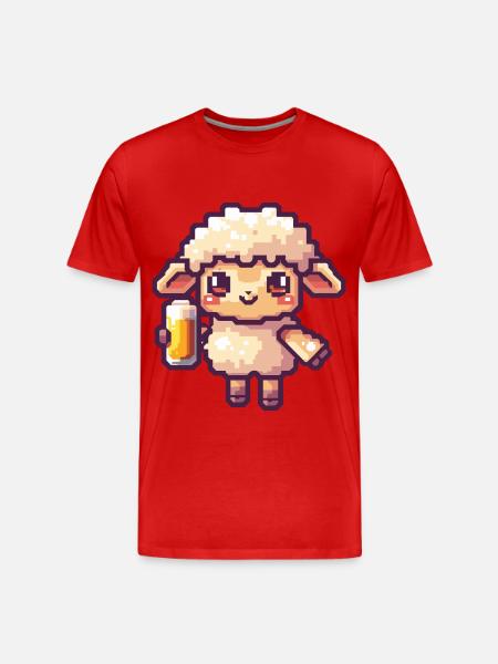 Schaf Bier Pixel - Männer Premium Bio T-Shirt - Rot