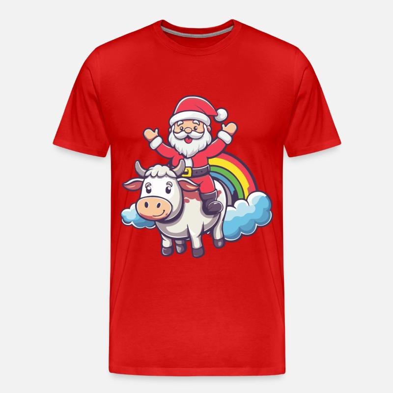 Kuh Weihnachtsmann Regenbogen - Männer Premium Bio T-Shirt - Rot