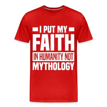 Atheismus Sprüche - Männer Premium Bio T-Shirt - Rot - Vorne - Damien (186cm)