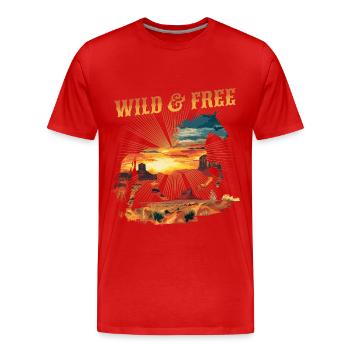 Pferd Wild West Western Reiten Wildnis Cowboy USA - Männer Premium Bio T-Shirt - Rot - Vorne - Damien (186cm)