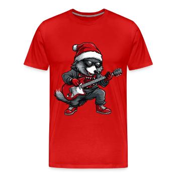 Wolf Christmas Guitare Rocker - T-shirt bio Premium Homme - rouge - Devant - Damien (186cm)