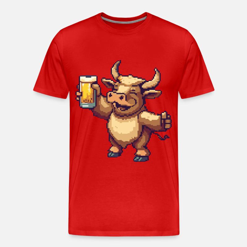 Stier Pixel Bier - Männer Premium Bio T-Shirt - Rot