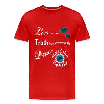 Amour, Vérité, Paix - Mantra - T-shirt bio Premium Homme - rouge - Devant - Damien (186cm)