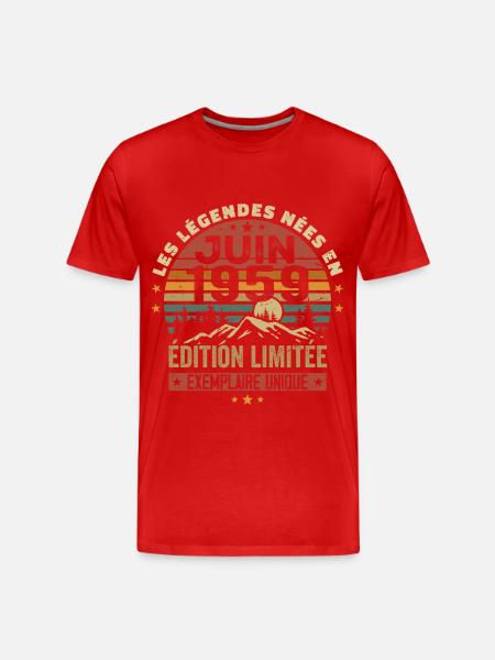 Geboren in juni 1959 Vintage juni 1959 verjaardag - Mannen premium biologisch T-shirt - rood