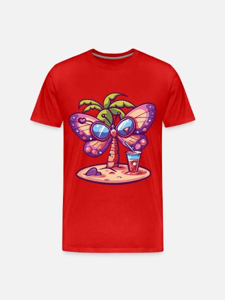 Butterfly Summer Beach Comic - Men's Premium Organic T-Shirt - red
