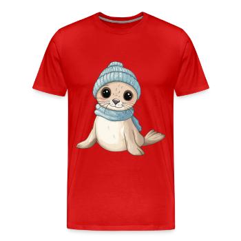 Robbe Süß Niedlich Baby Kinder Tier Cartoon - Männer Premium Bio T-Shirt - Rot - Vorne - Damien (186cm)