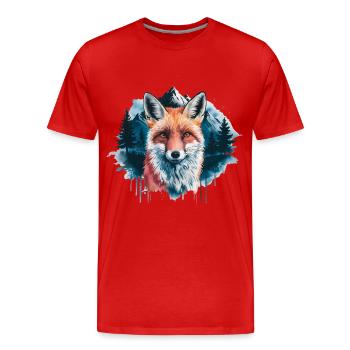 Renard, Aquarelle, Forêt, Renards, Nature, Renard roux - T-shirt bio Premium Homme - rouge - Devant - Damien (186cm)