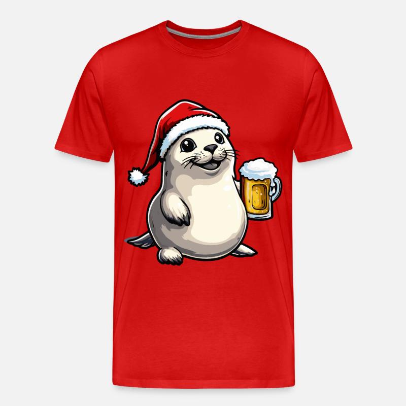 Robbe Tier Bier Xmas Weihnachten - Männer Premium Bio T-Shirt - Rot