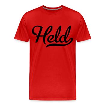 Held - Männer Premium Bio T-Shirt - Rot - Vorne - Damien (186cm)