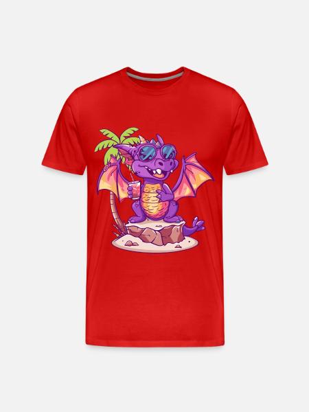Drache Sommer Strand Comic - Männer Premium Bio T-Shirt - Rot