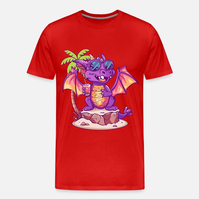 Drache Sommer Strand Comic - Männer Premium Bio T-Shirt - Rot