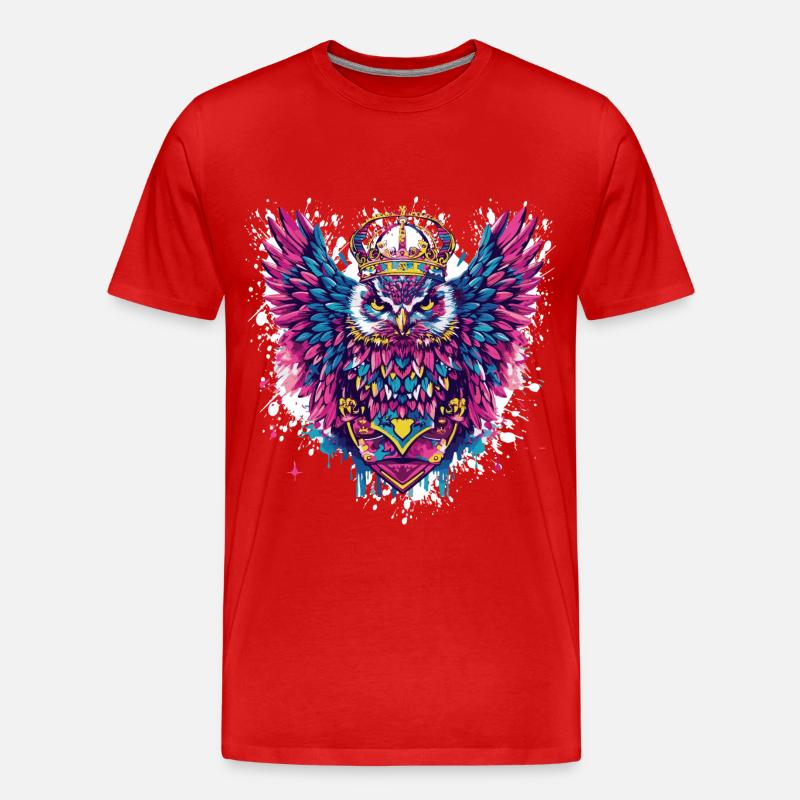 Eule Wappen Porträt Bunt - Männer Premium Bio T-Shirt - Rot