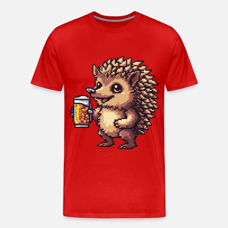Igel Pixel Bier - Männer Premium Bio T-Shirt - Rot