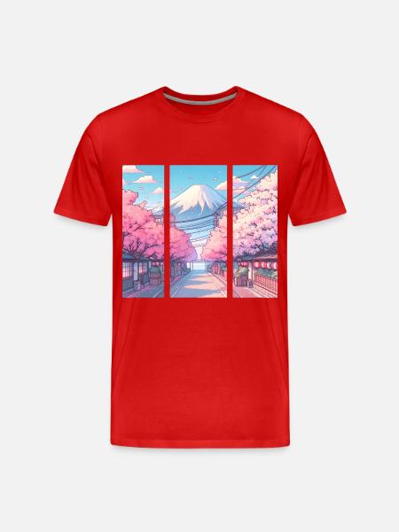 Japanese Cherry Blossom Route - Men's Premium Organic T-Shirt - red