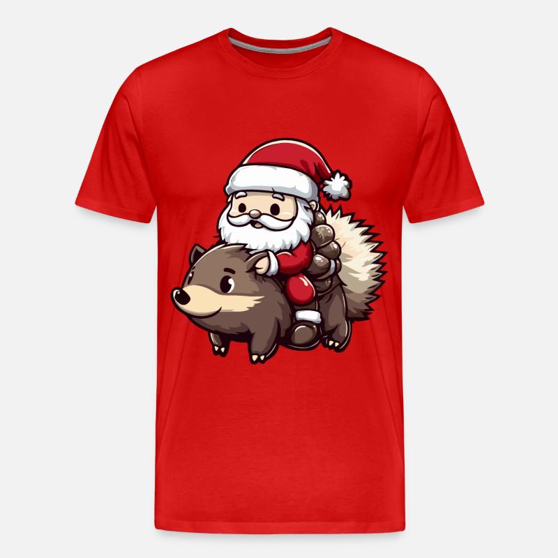 Igel Weihnachtsmann - Männer Premium Bio T-Shirt - Rot