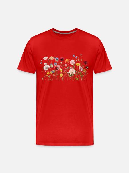 Vilde blomstereng – naturlige akvarelblomster - Herre Premium T-shirt økologisk - 