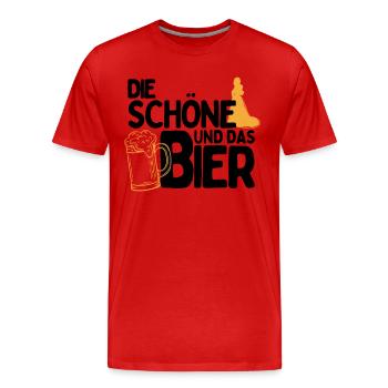 Die Schöne und das Bier Party Outfit zum Bier - Männer Premium Bio T-Shirt - Rot - Vorne - Damien (186cm)