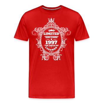 1997 - Männer Premium Bio T-Shirt - Rot - Vorne - Damien (186cm)